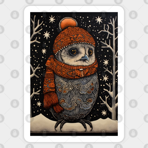 Magic Owl in Winter Forest Funny Christmas Gift Sticker by Ai Wanderer